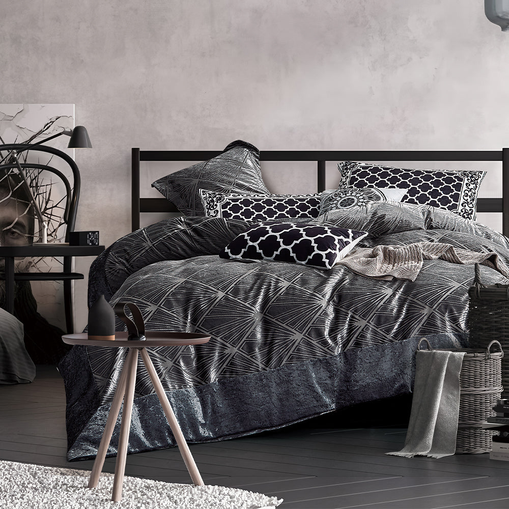 Black and Silver Comforter Set with Decorative Pillows