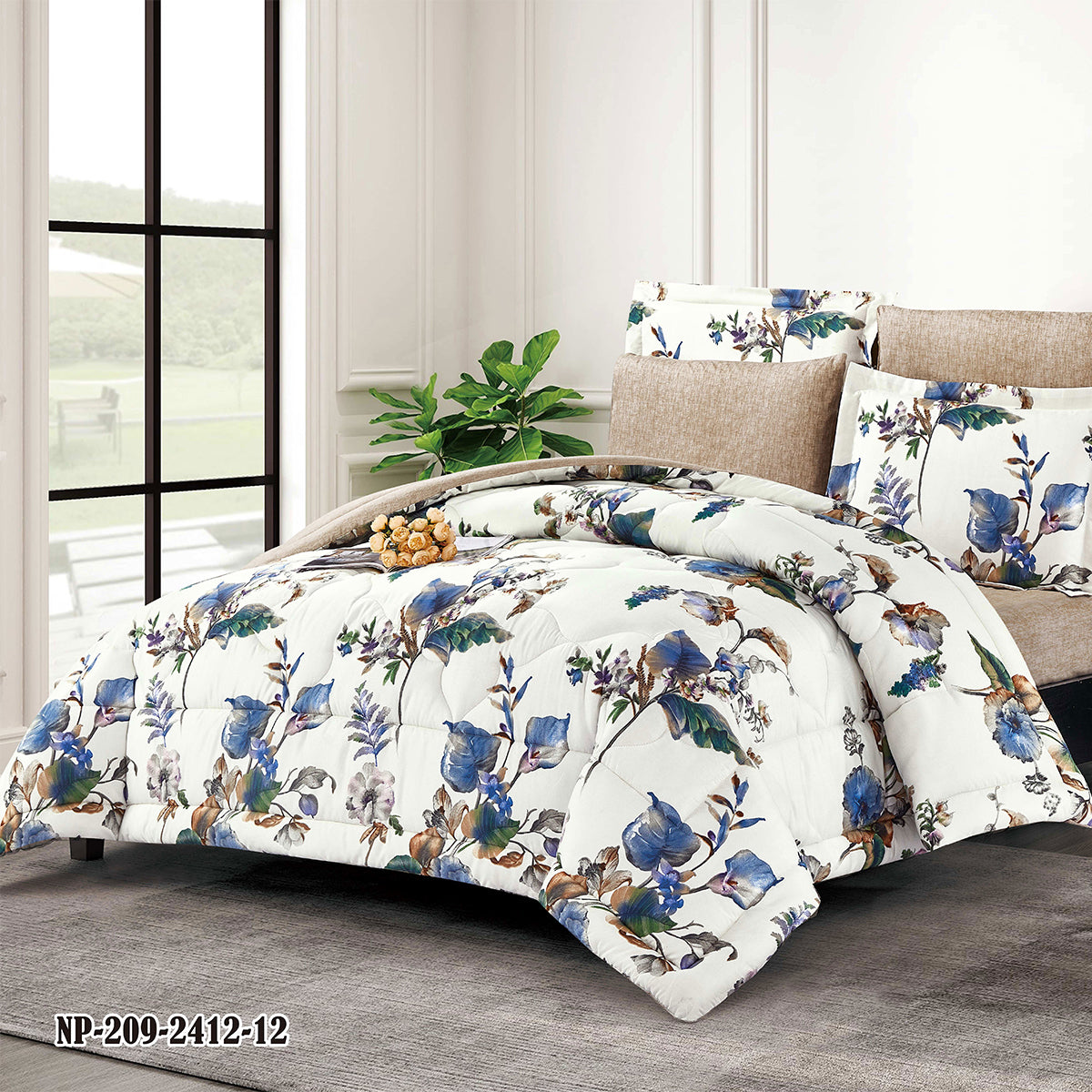 Luxurious Floral Microfiber Comforter Set with Pillowcases and Shams | Soft Lightweight Bedding Ensemble for All Seasons | Custom Sizes Available | Elegant Botanical Print Bedroom Décor