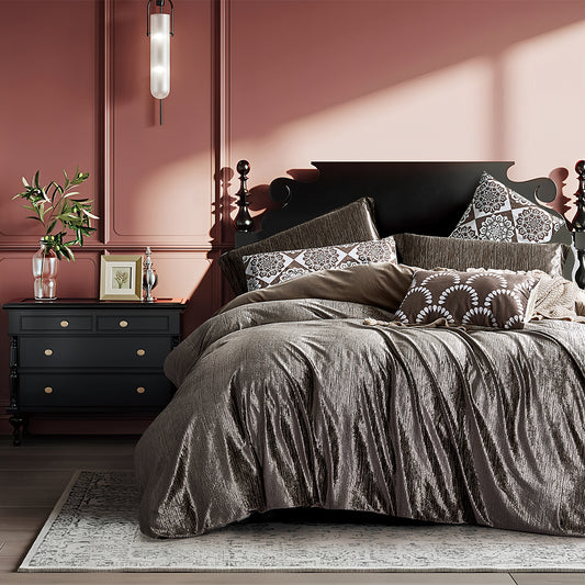Bronze Comforter Set with Decorative Beige Cushions