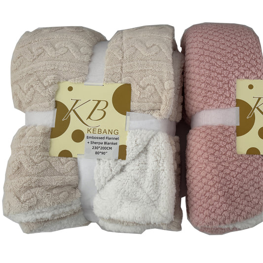 Embossed Flannel Sherpa Blanket