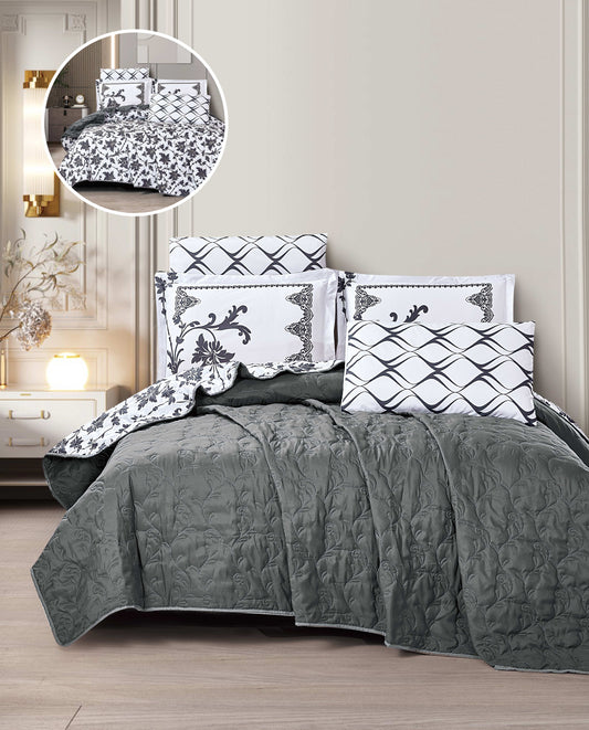 Cozy Reversible Microfiber Bedspread Set | Soft Green & White Floral Bedding with 1 Bedspread, 2 Pillowcases & 2 Shams | OEM Bedding Manufacturer | Bedspread, Quilt & Comforter Factory