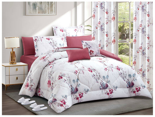Rose Floral Comforter Set | Lightweight Microfiber Bedding for Summer and Spring | Soft Breathable Quilt with 1 Comforter, 2 Pillowcases & 2 Pillow Shams | Luxury OEM comforter