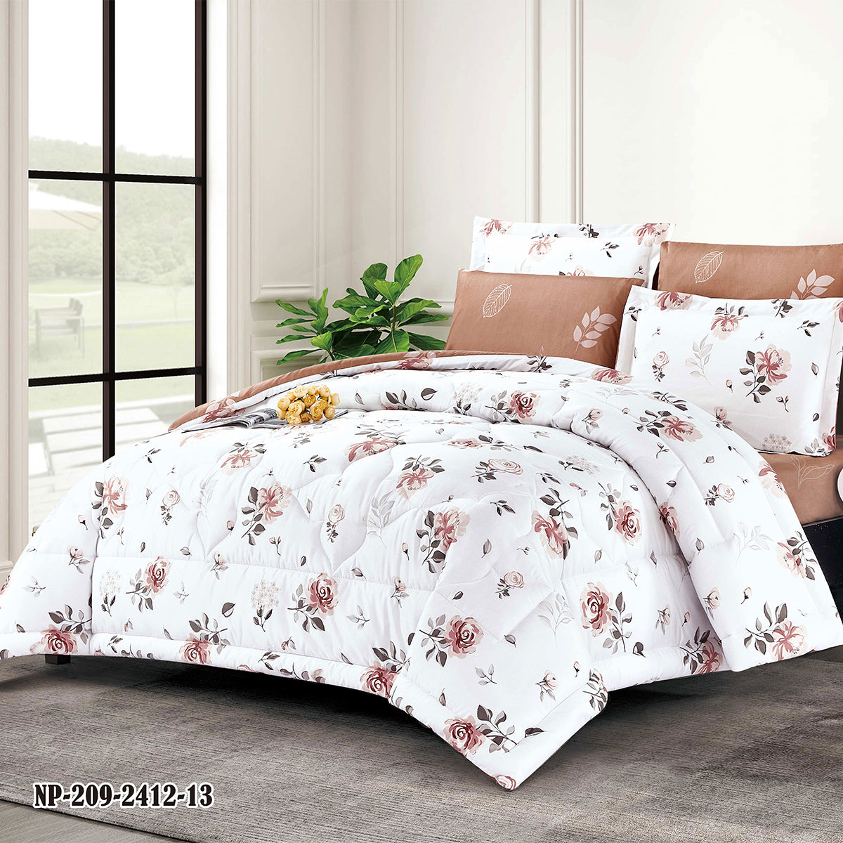 Romantic Rose Floral Microfiber Comforter Set with Pillowcases and Shams | Soft Lightweight Bedding for All Seasons | Custom Sizes Available | Bedding OEM comforter