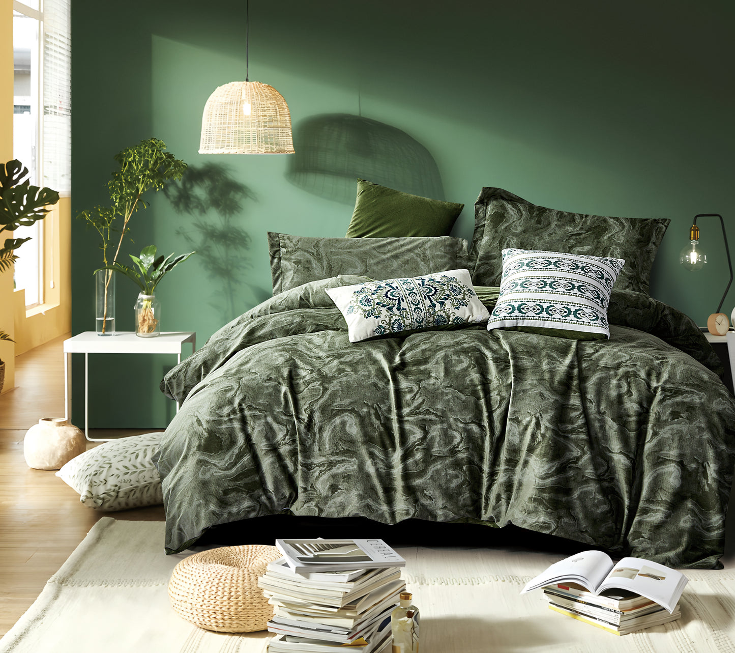 Green Comforter Set with White and Green Details