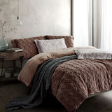 Chic Brown 7-Piece Bedding Set with Geometric Pillows and Textured Velvet Design