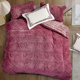 Burgundy 7-Piece Bedding Set with Embossed Design and Decorative Pillows