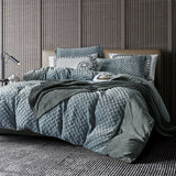 Blue Comforter Set with Floral Embroidery and Elegant Texture