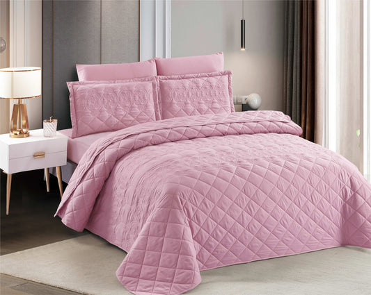 Soft Pink Microfiber Quilted Bedspread Set | Lightweight All-Season Bedding with 1 Bedspread, 2 Pillowcases & 2 Shams | OEM Decorative Bedspread | Modern Bedroom Coverlet Manufacturer