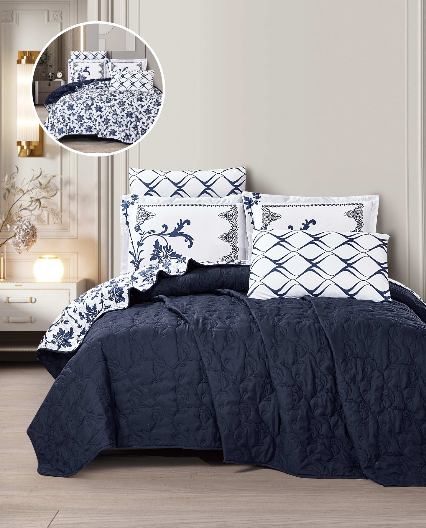 Cozy Reversible Microfiber Bedspread Set | Soft Green & White Floral Bedding with 1 Bedspread, 2 Pillowcases & 2 Shams | OEM Bedding Manufacturer | Bedspread, Quilt & Comforter Factory