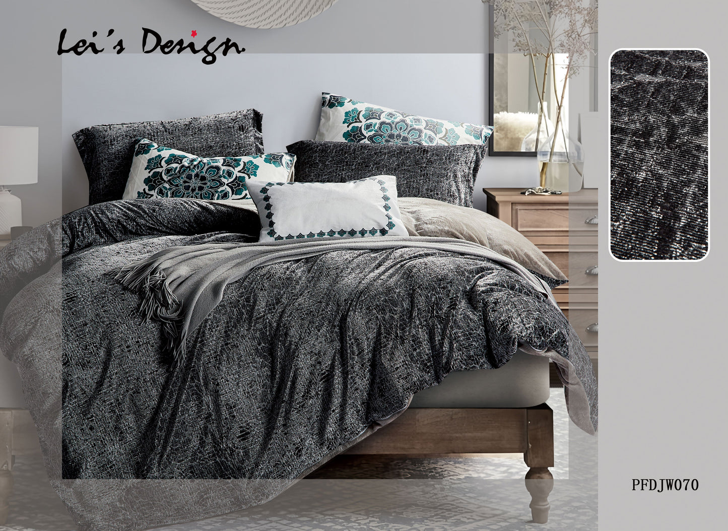 Grey Embroidered Comforter Set Queen Size – 7 Piece Luxury Microfiber Bedding with Comforter, Fitted Sheet, Pillow Shams, Decorative Cushion and Throw Pillows, Elegant All Season Bedspread