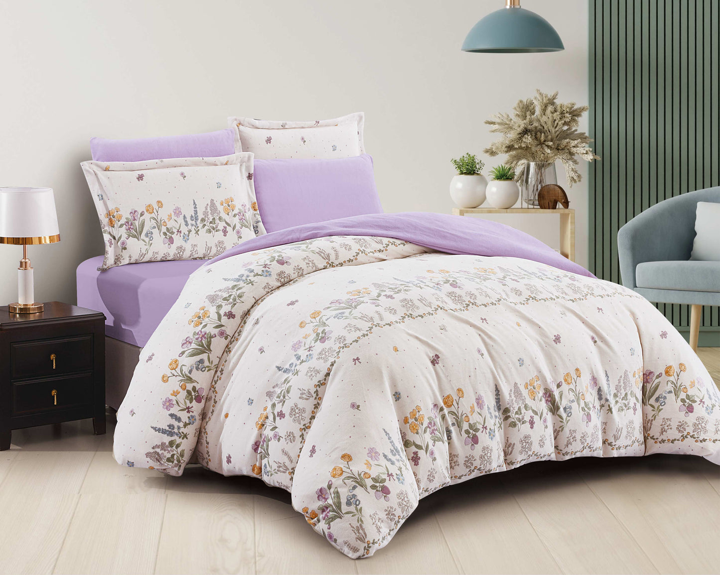 Luxury Lavender Floral Cotton Duvet Cover Set | Romantic Botanical Bedding with Pastel Blooms | OEM down comforter
