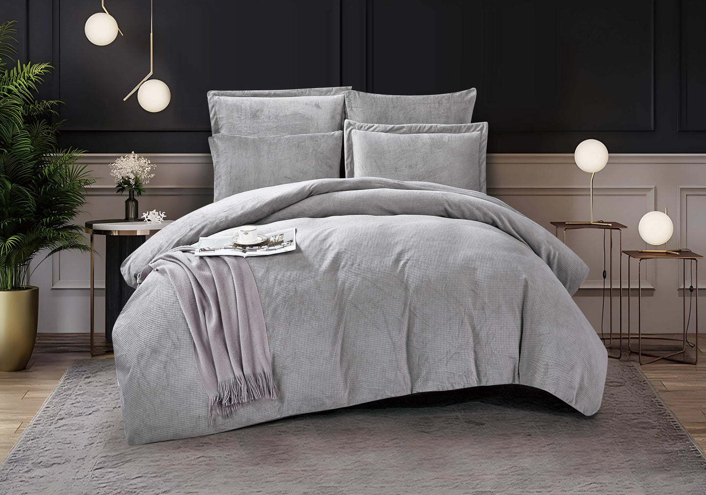 Luxury Light Gray Microfiber Comforter Set | Modern Textured Bedding with Pillow Shams | Machine Washable & Dry Clean Safe | Custom Duvet OEM Factory | Personalized Color and Material Choices