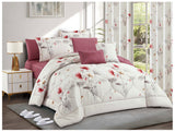 Red Gray Floral Comforter Set | Lightweight Microfiber Bedding for Summer and Spring | Soft Cozy Quilt with 1 Comforter, 2 Pillowcases & 2 Pillow Shams | Polyester filling comforter OEM
