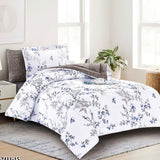 Blue Gray Botanical Comforter Set | Lightweight Microfiber Bedding for Summer and Spring | Soft Breathable Quilt with 1 Comforter, 2 Pillowcases & 2 Pillow Shams | Custom comforter supplier