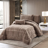 Luxury Mocha Faux Fur Comforter Set | Embossed Geometric Plush Bedding | Ultra-Soft Microfiber | Machine Washable & Dry Clean Safe | Bedding OEM comforter