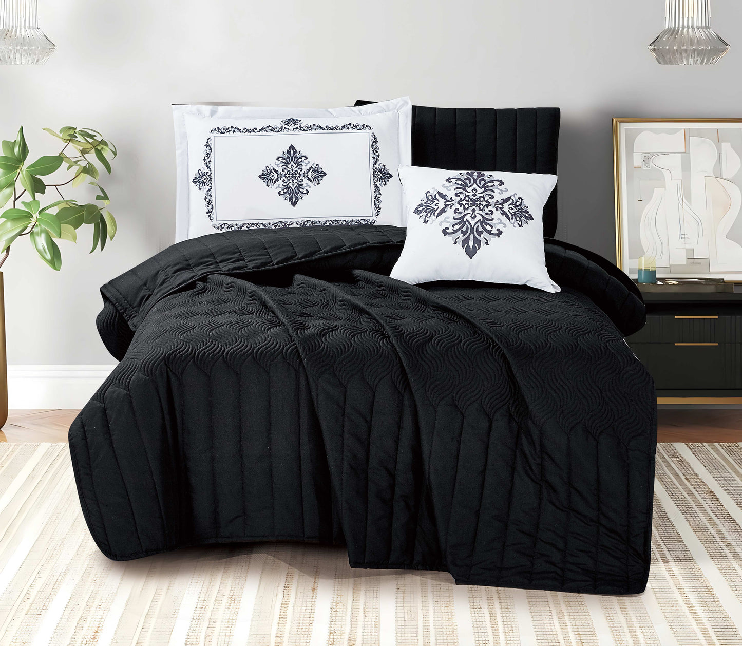 Blue Microfiber Quilted Bedspread Set | Soft All-Season Bedding with 1 Bedspread, 2 Pillowcases & 2 Shams | OEM Luxury Bedspread Set | Elegant Bedroom Design for Hotels