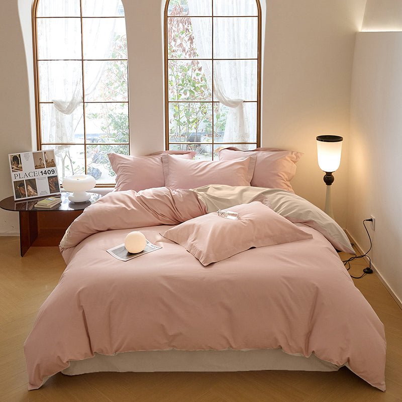 Elegant Solid Pink Design – A calming soft pink duvet cover perfect for creating a cozy and peaceful atmosphere in your bedroom.

Premium Quality Fabric – Made with breathable, soft materials for a smooth touch and a comfortable night's sleep.

Minimalist Aesthetic – The sleek and simple design complements modern, contemporary, or Scandinavian-inspired bedroom decor.

Machine Washable – Easy to care for, machine washable, and maintains its softness and color even after multiple washes.

Versatile and Neutra