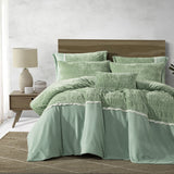 7-Piece Comforter Set, Textured Green Design with Lace, Includes Comforter, Pillowcases, and Cushions