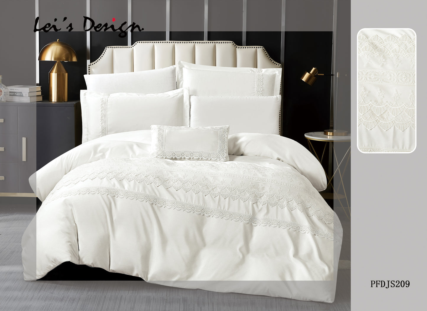 7-Piece Lace Embroidered Duvet Cover Set – White Cotton Luxury Bedding, Factory Direct with Custom Size Options