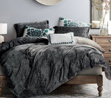Comforter Set in Dark Tones with Floral Details