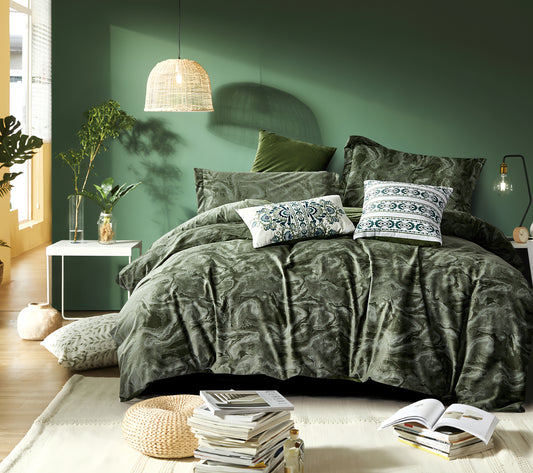 Green Comforter Set with White and Green Details